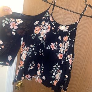 Cold shoulder flowing floral blouse